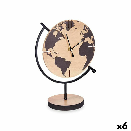 Gift Decor Horloge de table Mappemonde Noir Métal Bois MDF 22,5 x 30,5 x 12 cm (6 Unités)