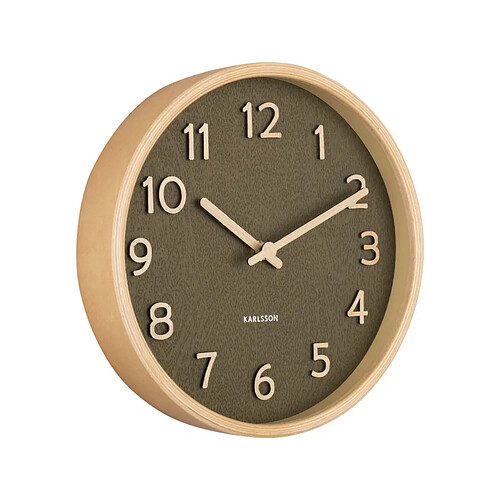 Karlsson Horloge ronde en bois Pure 22 cm vert mousse.