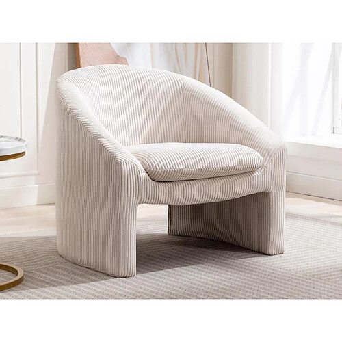 Vente-Unique Fauteuil en velours côtelé crème OSSANA