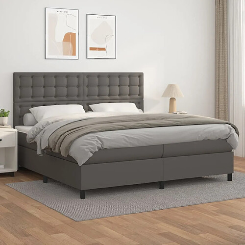 vidaXL Sommier à lattes de lit avec matelas Gris 200x200 cm Similicuir