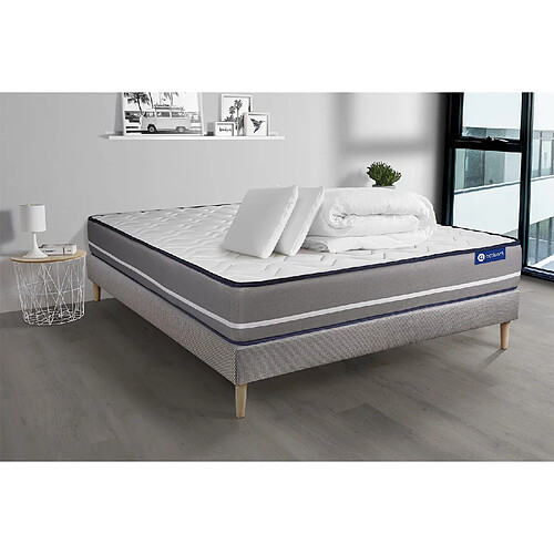 ACTISOM Pack prêt à dormir matelas Latex + mémoire de forme ACTILATEX PUR 200x200cm + sommier KIT gris + 2 oreillers + couette