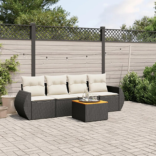 vidaXL Salon de jardin 5 pcs avec coussins noir résine tressée