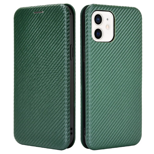 Coque en TPU + PU en fibre de carbone anti-empreintes digitales, magnétique vert pour votre Apple iPhone 13 6.1 pouces