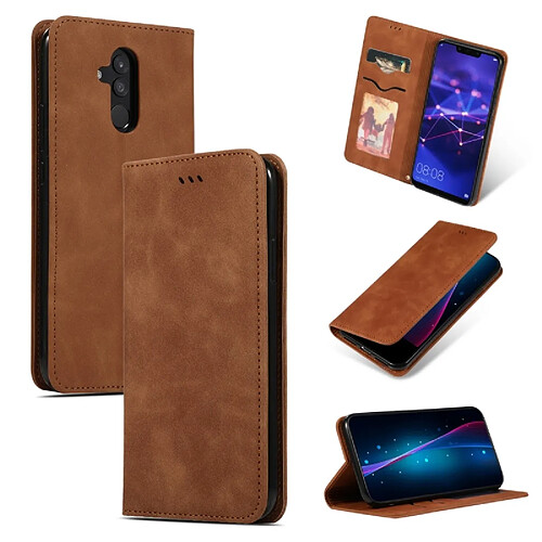 Wewoo Housse Coque en cuir à rabat horizontal magnétique Business Skin Feel rétro pour Huawei Mate20 Lite Marron