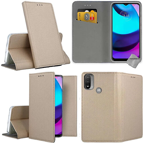 Htdmobiles Housse etui portefeuille avec coque intérieure en silicone pour Motorola Moto E20 / E30 / E40 + verre trempe - OR MAGNET