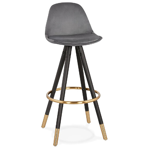 Alterego Tabouret de bar design 'CHICAGO' en velours gris et 4 pieds en bois noir