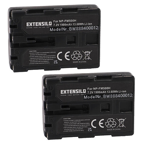 Vhbw EXTENSILO 2x Batteries remplacement pour Sony NP-FM500H pour appareil photo, reflex numérique (1900mAh, 7,2V, Li-ion)