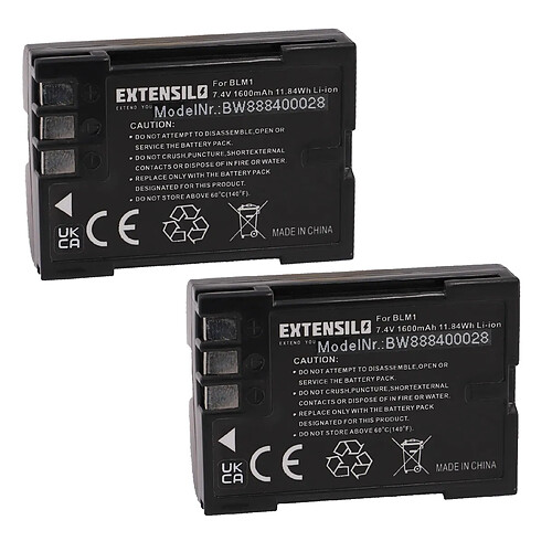 Vhbw EXTENSILO 2x Batteries compatible avec Olympus Camedia C-8080 wide Zoom appareil photo, reflex numérique (1600mAh, 7,4V, Li-ion)