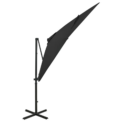 Helloshop26 Parasol meuble de jardin déporté avec mât et lumières led 250 cm noir 02_0008522