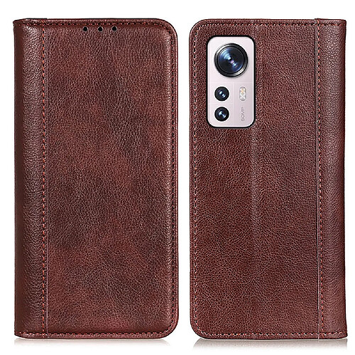 Etui en PU texture litchi, magnétique avec support auto-absorbant marron pour votre Xiaomi 12 Pro