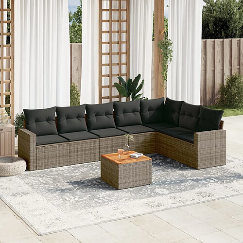 vidaXL Salon de jardin 8 pcs avec coussins gris résine tressée