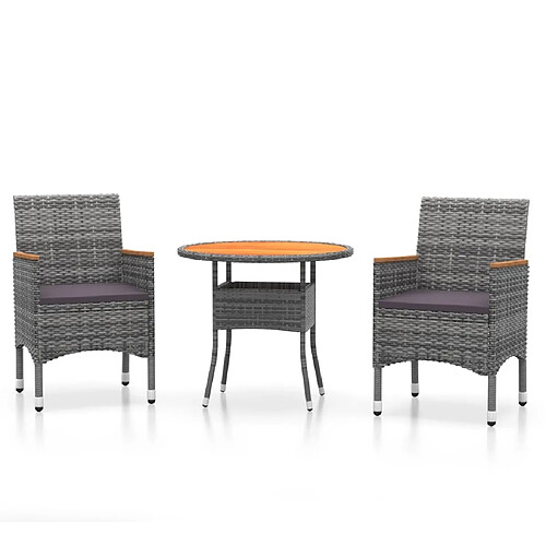 Maison Chic Mobilier à dîner 3 pcs de jardin - Ensemble table et chaises d'extérieur - Salon/Mobilier de jardin classique Résine tressée Gris -MN74867