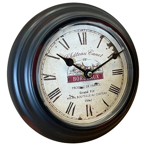 L'Héritier Du Temps Horloge Murale en Fer Noir avec Vitre en Plexiglass Pendule de Cuisine Chateau Canet Bordeaux 4x21x21cm