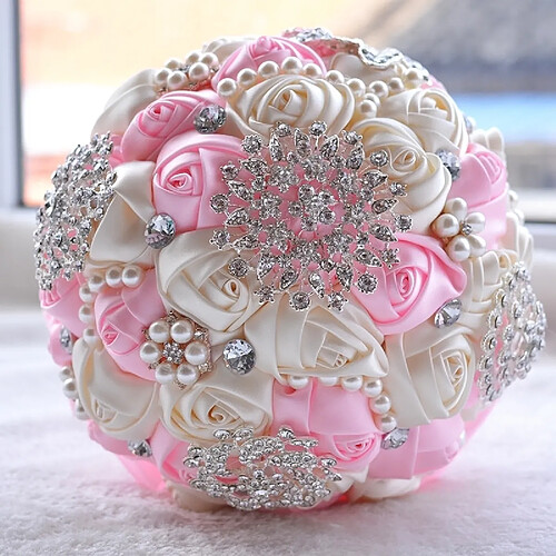 Wewoo Mariage tenant perle diamant fleurs rose bouquet de mariée accessoires demoiselle d'honneur strass partie décoration de fournitures, diamètre: 20cm