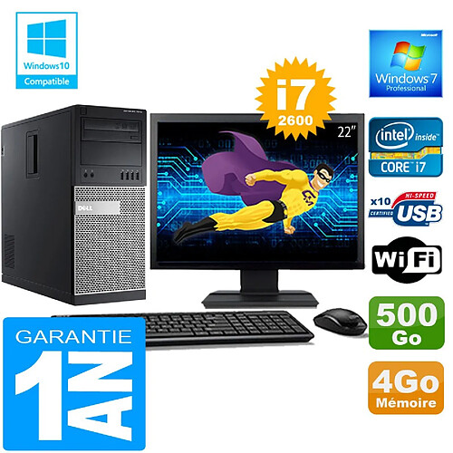 PC Tour DELL 7010 Core I7-2600 Ram 4Go Disque 500 Go Wifi W7 Ecran 22" · Occasion