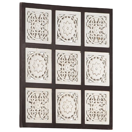 vidaXL Panneau mural sculpté à la main MDF 60x60x1,5cm Marron et blanc