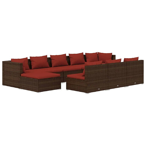 Maison Chic Salon de jardin 10 pcs + coussins - Mobilier/Meubles de jardin - Table et chaises d'extérieur Marron Résine tressée -MN46006