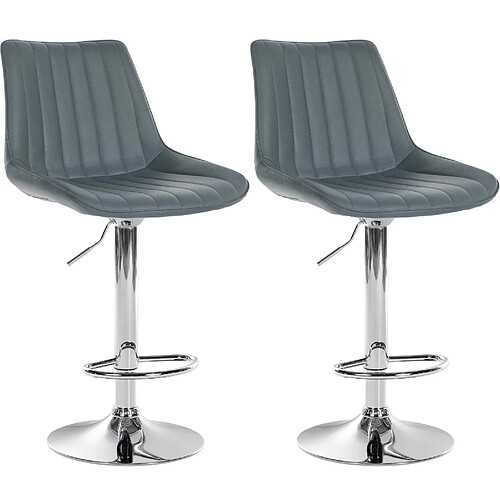 Decoshop26 Lot de 2 tabourets de bar réglable en hauteur pivotant à 360° assise en PVC gris couture verticale pied métal chromé 10_0004420