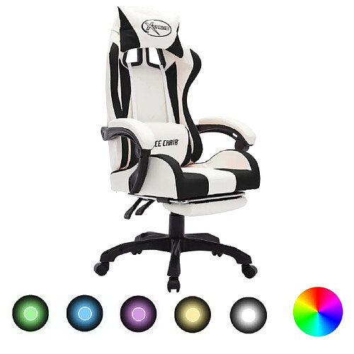 vidaXL Fauteuil de jeux vidéo avec LED RVB Noir et blanc Similicuir