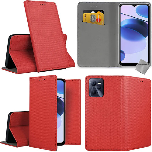 Htdmobiles Housse etui portefeuille avec coque intérieure en silicone pour Realme C35 / Narzo 50A Prime + film ecran - ROUGE MAGNET