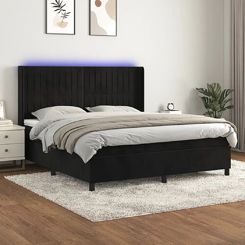 vidaXL Sommier à lattes de lit matelas et LED Noir 160x200 cm Velours