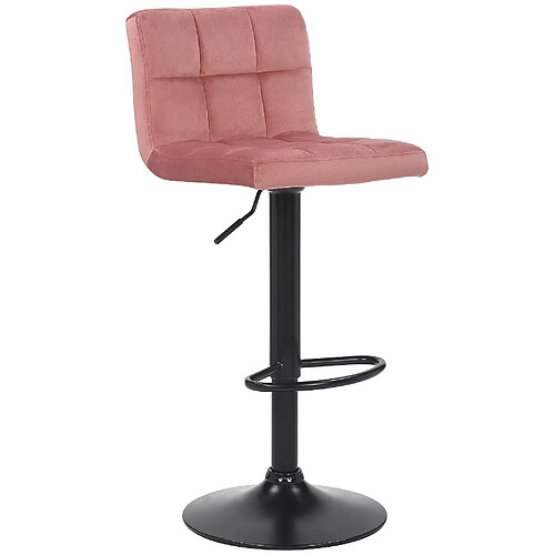 Decoshop26 Tabouret de bar en velours rose avec pieds en métal noir assise rembourée repose-pieds pivotant TDB10178