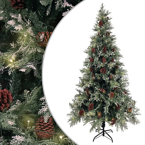 vidaXL Sapin de Noël pré-éclairé pommes de pin vert blanc 225cm PVC PE