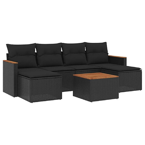 Maison Chic Salon de jardin 7 pcs avec coussins | Ensemble de Table et chaises | Mobilier d'Extérieur noir résine tressée -GKD44004