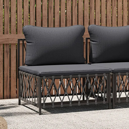 vidaXL Canapé central de jardin avec coussins anthracite tissu tissé