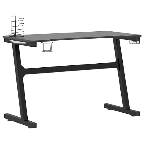 Helloshop26 Bureau table poste de travail meuble d'ordinateur informatique étude de jeu à LED en forme de Z 110 x 60 x 75 cm noir 02_0023778