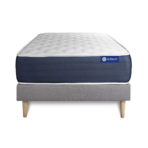 ACTISOM Ensemble matelas Ressorts ensachés et Mémoire de forme ACTIFLEX SLEEP 90x190 5zones de confort + sommier KIT gris