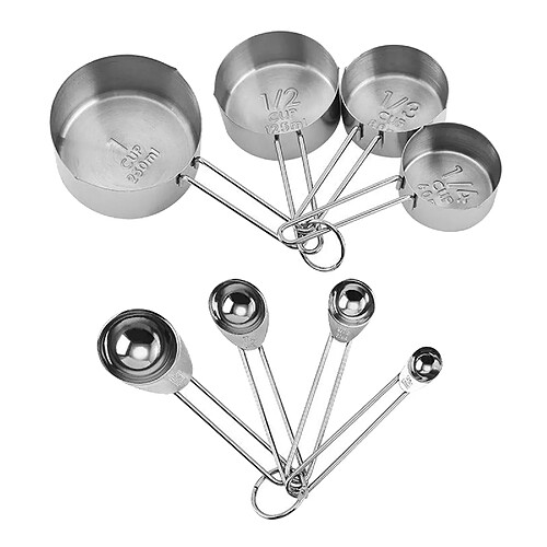 Lot De 8 Tasses Et Cuillères à Mesurer En Acier Inoxydable Cuisson Avec Manche Long Or Rose