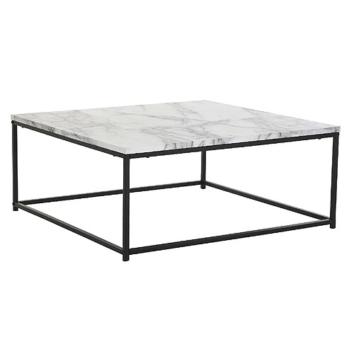 Pegane Table basse en bois MDF et métal coloris Blanc / noir - longueur 80 x profondeur 80 x hauteur 34 cm