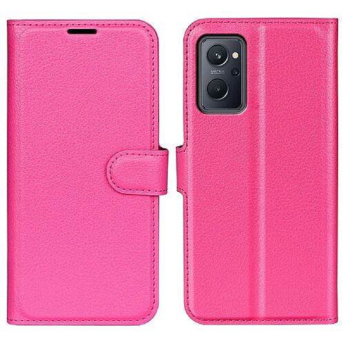 Etui en PU texture litchi, fermeture magnétique avec support, rose pour votre Realme 9i