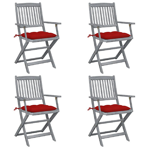 vidaXL Chaises pliables d'extérieur lot de 4 et coussins Bois d'acacia