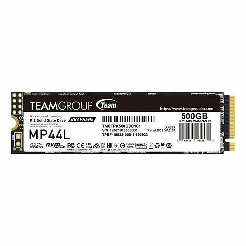 TEAMGROUP MP44L 500 Go SLC Cache NVMe 1.4 PCIe Gen 4x4 M.2 2280 SSD pour ordinateur portable et ordinateur de bureau Vitesse jusqu'à 5 000/3 700 Mo/s) TM8FPK500G0C101