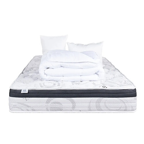 LUXURY LITERIE Matelas 180x200 cm, Sleeplux, 26cm latex, ergonomique, face été/hiver, haute densité + 2 Oreillers + couette