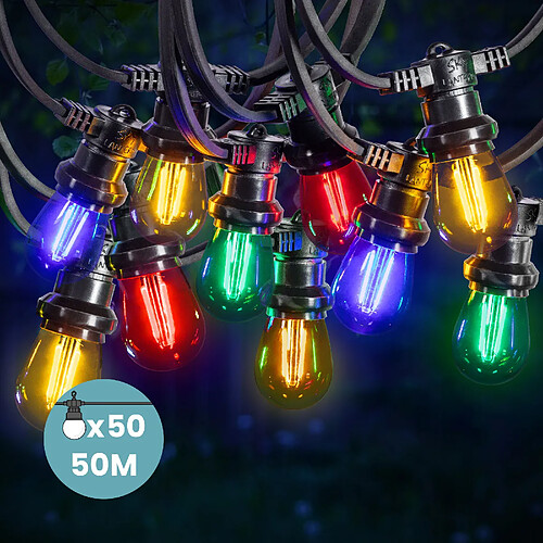 SkyLantern Guirlande Guinguette 50M Filament Multicolore LED 50 Bulbes