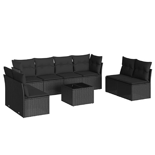 Maison Chic Salon de jardin 9 pcs avec coussins | Ensemble de Table et chaises | Mobilier d'Extérieur noir résine tressée -GKD46776