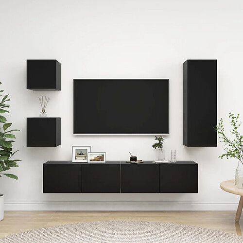 vidaXL Ensemble de meuble TV 5 pcs Noir Bois d'ingénierie