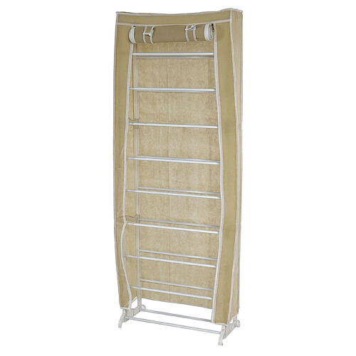 Decoshop26 Armoire à chaussures mobile camping pliable en tissu 140x52x18cm crème 04_0001462