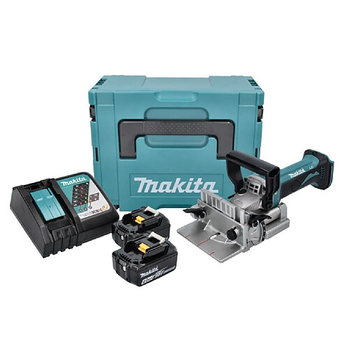 Makita DPJ 180 RMJ Fraiseuse rainureuse sans fil 18 V 100 mm + 2x batterie rechargeable 4,0 Ah + chargeur + Makpac