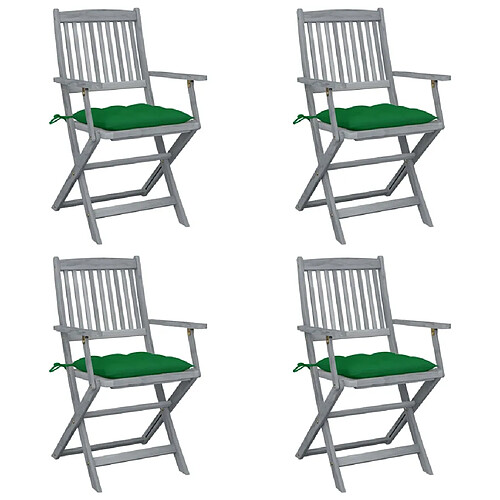 vidaXL Chaises pliables d'extérieur lot de 4 et coussins Bois d'acacia