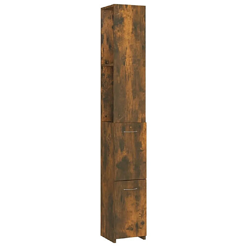 Maison Chic Armoire de bain,Meuble de rangement de salle de bain,Meuble haut chêne fumé 25x26,5x170 cm bois d'ingénierie -GKD107397