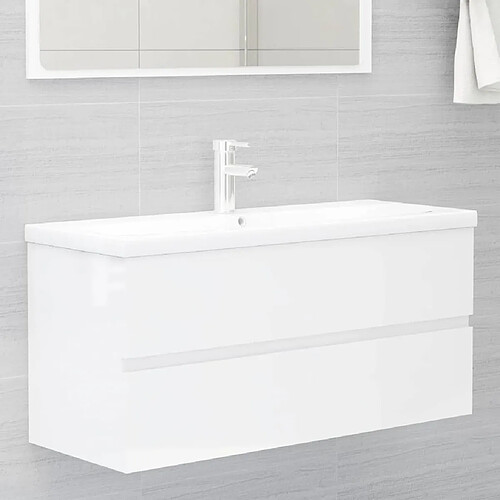 vidaXL Armoire d'évier lavabo intégré blanc brillant bois d'ingénierie