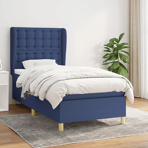 vidaXL Sommier à lattes de lit avec matelas Bleu 90x190 cm Tissu