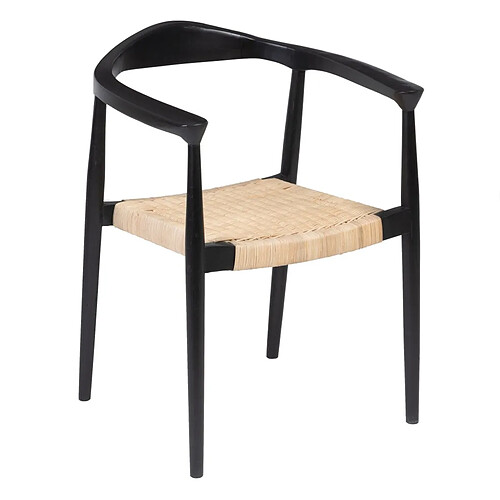 BigBuy Home Chaise de Salle à Manger Noir Naturel Rotin bois de teck 59 x 58 x 76,5 cm