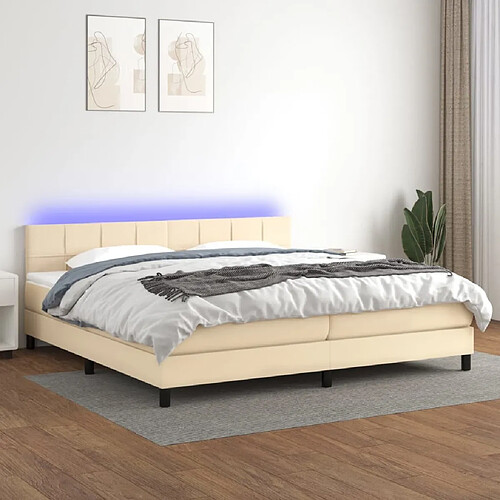 Sommier à lattes,Cadre à lattes de lit et matelas et LED pour Adulte Crème 200x200cm Tissu -MN70536