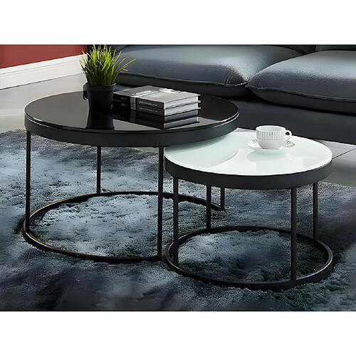 Vente-Unique Tables basses gigognes BILLIE - Verre trempé & métal - Noir et Blanc