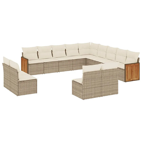 Maison Chic Salon de jardin avec coussins 13 pcs | Ensemble de Table et chaises | Mobilier d'Extérieur beige résine tressée -GKD54838